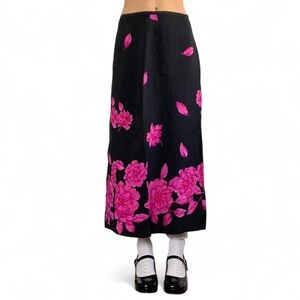 vintage Floral Black and Pink Women's maxi Skirt